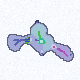 Un symbiote en pixel : une chair lavande et bleu-vert qui s'étire en trois lobes, parcourue de veines bleues, vertes et violettes, avec un cœur vert pâle et un bourgeon rose.